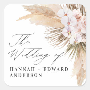 Pampas Gras getrocknete botanische Drehbuch Hochze Quadratischer Aufkleber