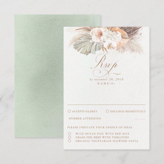 Pampas Gras getrocknete Foliage Hochzeit RSVP Karte (Vorne/Hinten)