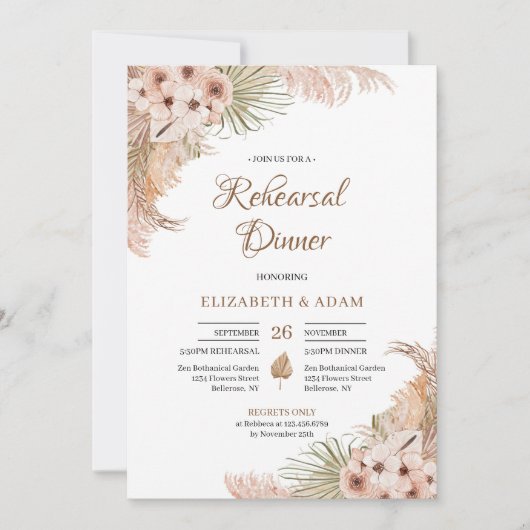 Pampas Gras getrocknete Palmblüte Orchidee Probe Einladung (Vorderseite)