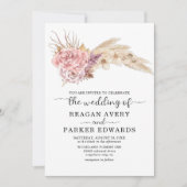 Pampas Gras getrocknete Rose der Blüten und Lila H Einladung (Vorderseite)