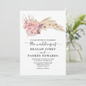 Pampas Gras getrocknete Rose der Blüten und Lila H Einladung (Stehend Vorderseite)