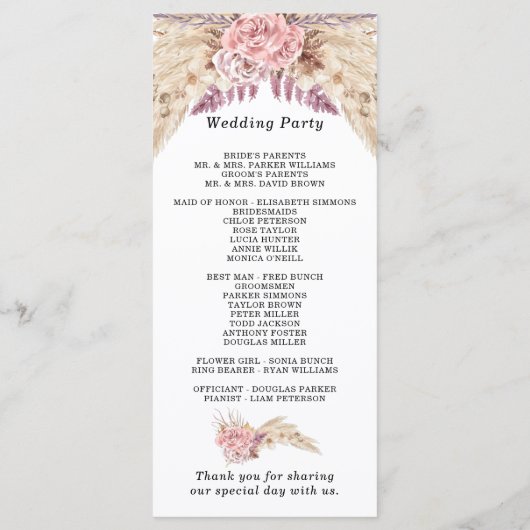 Pampas Gras getrocknete Rose mit Blumen Lila Hochz Programm (Rückseite)