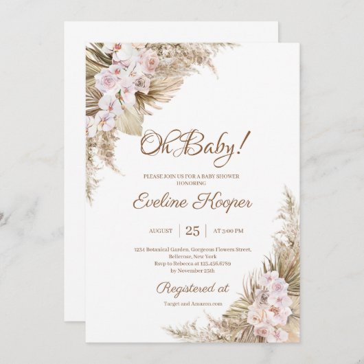Pampas Gras Getrockneter Palm Blush Rose Orchid Oh Einladung (Vorne/Hinten)