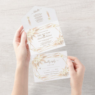 Pampas Gras Gold Monogramm All-in-One-Hochzeit A All In One Einladung