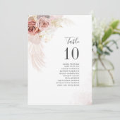 Pampas Gras Hochzeitstisch Sitznummer 10 Einladung (Stehend Vorderseite)