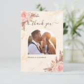 Pampas Gras Marmor Foto Hochzeit Dankeskarte (Stehend Vorderseite)