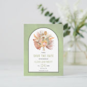Pampas Gras, Palmen Blätter Salbei Save the Date Postkarte (Stehend Vorderseite)