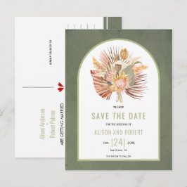 Pampas-Gras, Palmen-Blätter Save the Date grün Postkarte