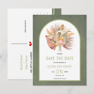Pampas-Gras, Palmen-Blätter Save the Date grün Postkarte