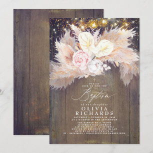 Pampas Gras Rosa Floral Rustikale Taufe Einladung