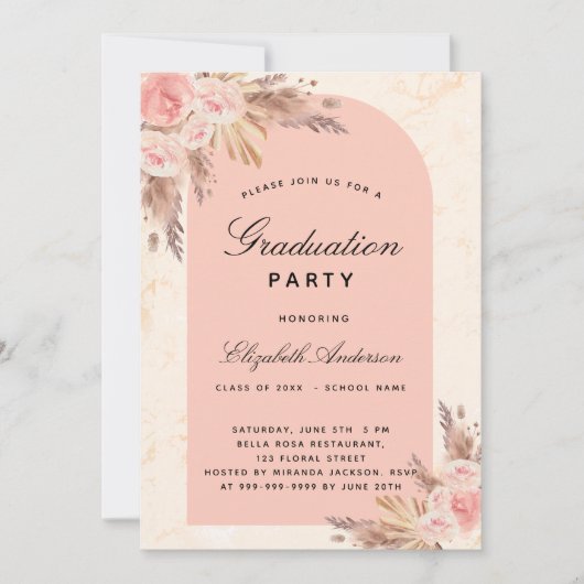 Pampas-Gras-Rose der Graduierungspartei Rosa Einladung (Vorderseite)