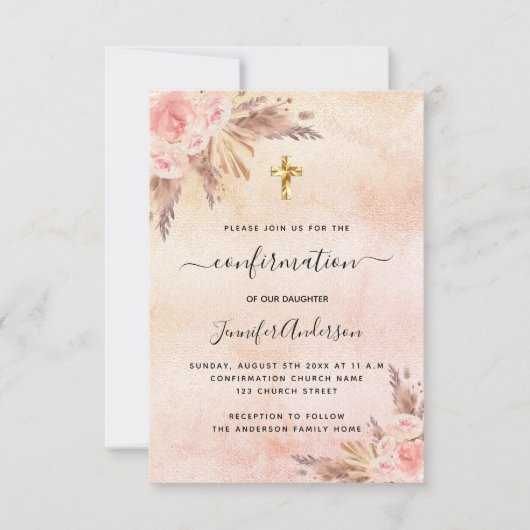 Pampas-Gras-Rose Einladung (Vorderseite)