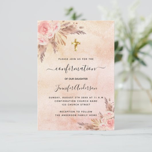 Pampas-Gras-Rose Einladung (Stehend Vorderseite)