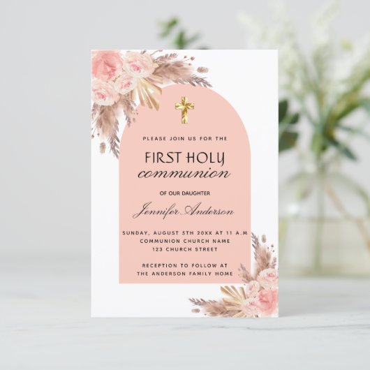 Pampas Gras Rose Erröten heilige Kommune Einladung (Stehend Vorderseite)