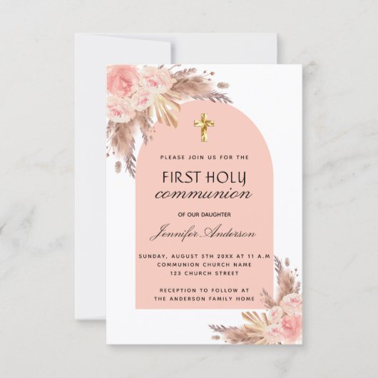 Pampas Gras Rose Erröten heilige Kommune Einladung (Vorderseite)