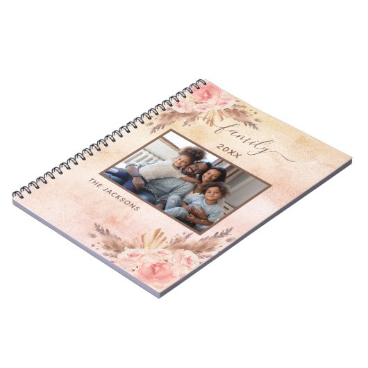 Pampas-Gras-Rose Foto-Rosa-Blumenmotive Notizblock (Linke Seite)