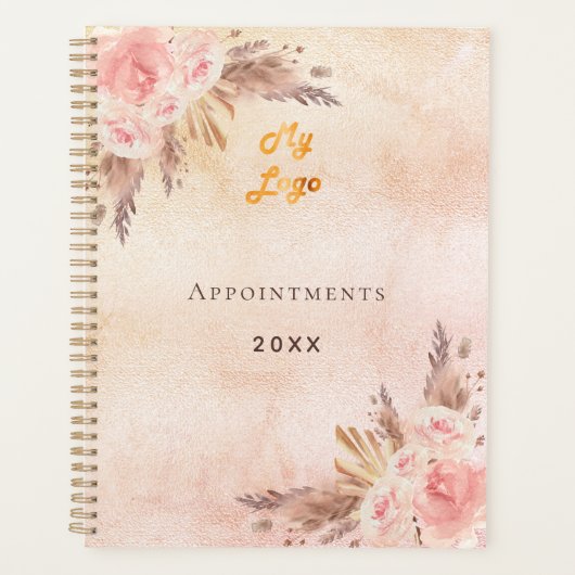 Pampas Gras Rose Gold Blume Business QR-Code Planer (Vorderseite)
