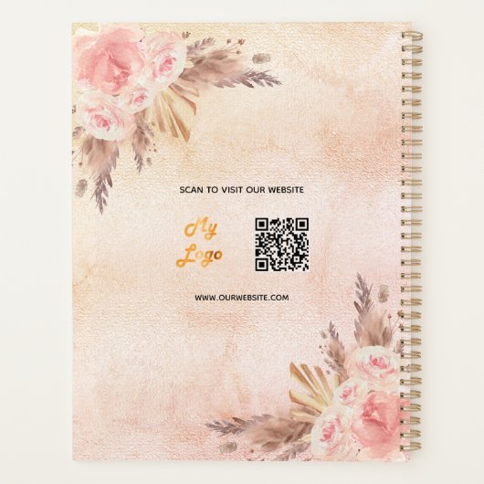 Pampas Gras Rose Gold Blume Business QR-Code Planer (Rückseite)