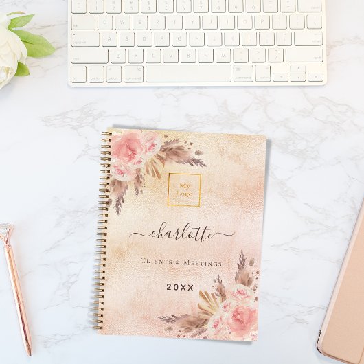Pampas Gras Rose Gold Blume Firmenlogo QR Notizblock