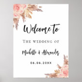 Pampas Gras Rose Gold Blume willkommen Hochzeit Poster (Vorne)