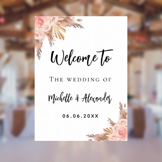 Pampas Gras Rose Gold Blume willkommen Hochzeit Poster