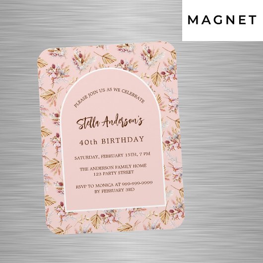 Pampas Gras Rose Gold Geburtstagsfeier Magnet