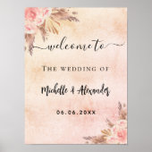 Pampas Gras Rose Goldene Blütenhochzeit Poster (Vorne)