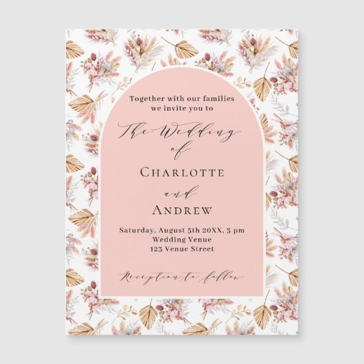 Pampas Gras Rose Goldmedaille Hochzeitsfeier Magneteinladung (Vorderseite)