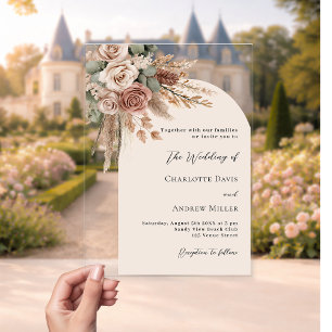 Pampas-Gras-Rose-Hochzeit Acryleinladungen