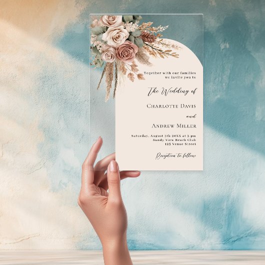 Pampas-Gras-Rose-Hochzeit Acryleinladungen