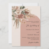 Pampas-Gras-Rose-Hochzeit Einladung (Vorderseite)