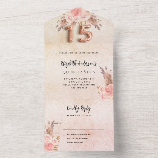 Pampas-Gras-Rose Rosa Blumensträuße UAWG All In One Einladung (Innen Boden)