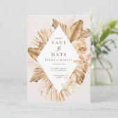 Pampas-Gras Save the Date, getrocknet, aus Goldled Einladung (Stehend Vorderseite)