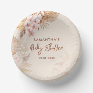 Pampas Gras Skript Rosa Florale Babyparty Pappteller