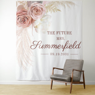 Pampas Gras Tan Brautparty Hintergrund Fotobooth Wandteppich