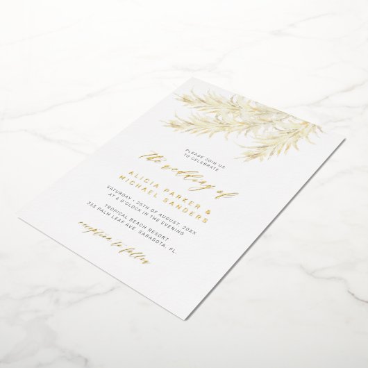 Pampas Gras tropische Hochzeit Gold real Folieneinladung (Gedreht)