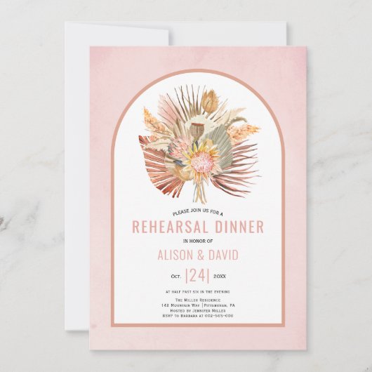 Pampas Gras und Palmen Probe Dinner Einladung (Vorderseite)