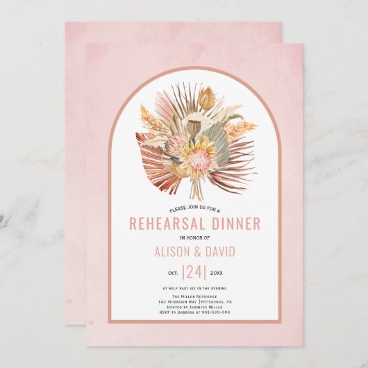 Pampas Gras und Palmen Probe Dinner Einladung (Vorne/Hinten)