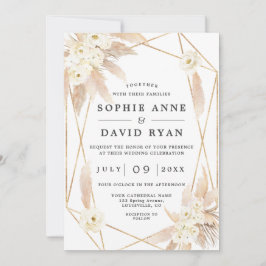 Pampas Gras Weiße Blütengoldblüte in einer Hochzei Einladung