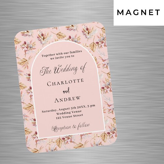 Pampas Grasflorale Rose Goldene Hochzeit Einladung Magnet