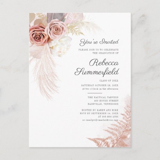 Pampas Grass Abschluss 2025 Einladungspostkarte (Vorderseite)