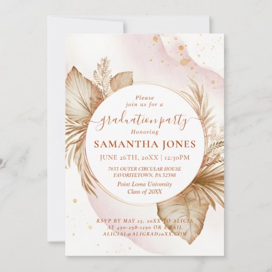 Pampas Grass Abschluss Einladung (Vorderseite)