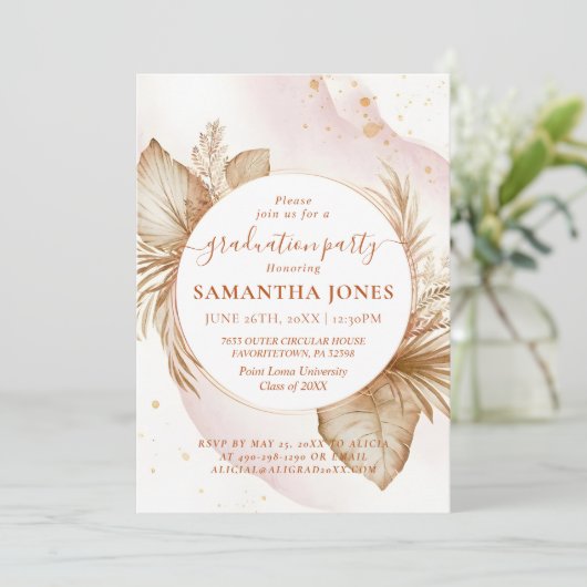 Pampas Grass Abschluss Einladung (Stehend Vorderseite)