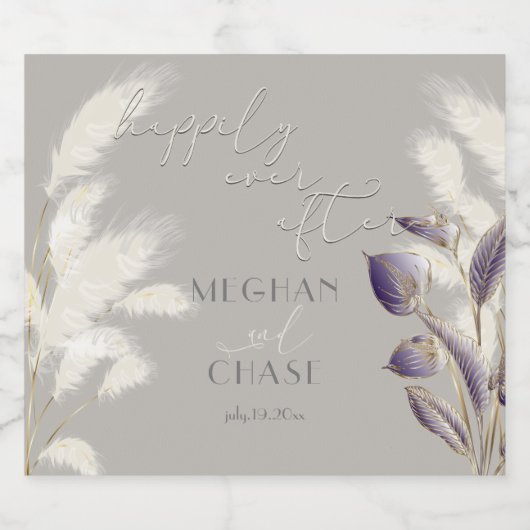 Pampas Grass Amethyst Anthurium Schaumweinetikett (Einzelnes Label)