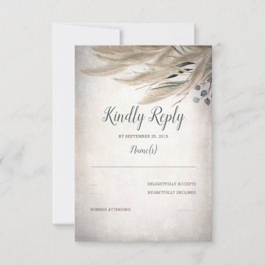 Pampas Grass and Greenerity Wedding RSVP Karte (Vorderseite)