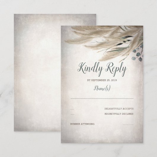 Pampas Grass and Greenerity Wedding RSVP Karte (Vorne/Hinten)
