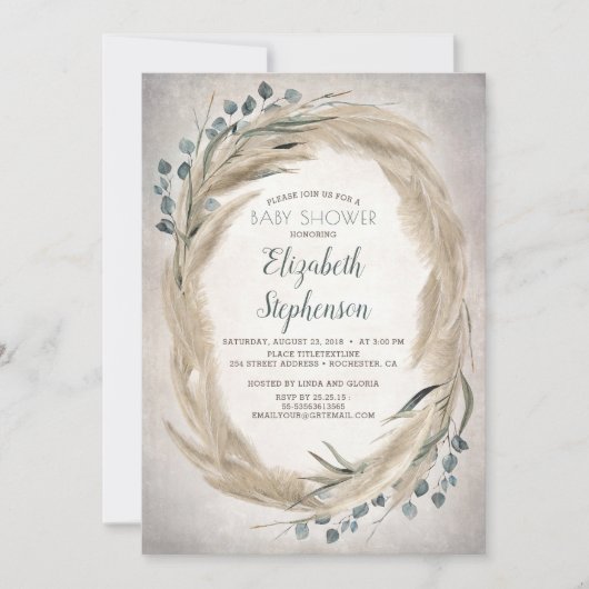 Pampas Grass and Greenery Boho Baby Shower Einladung (Vorderseite)