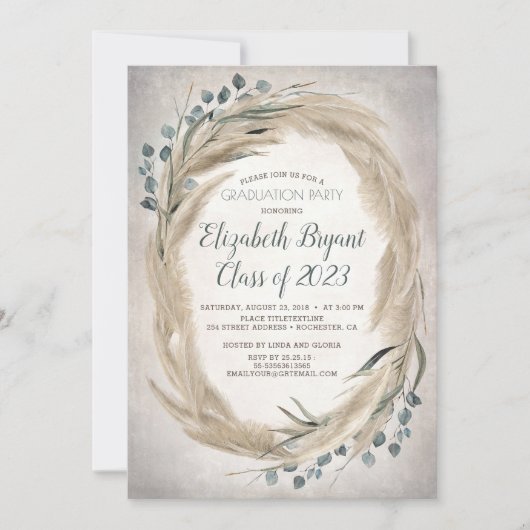 Pampas Grass and Greenery Boho Chic Abschluss Einladung (Vorderseite)