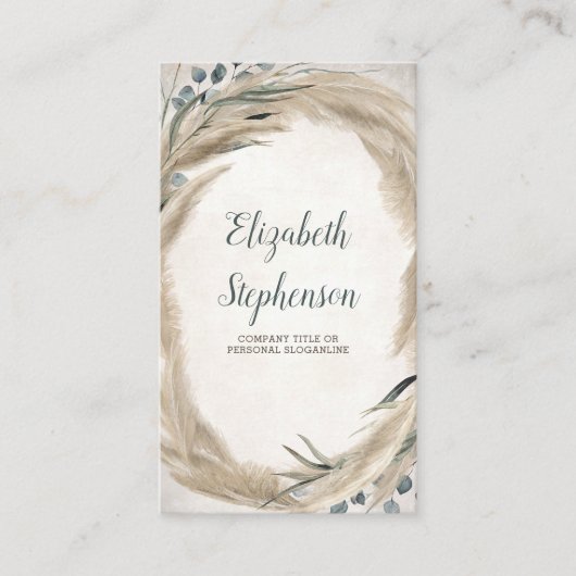Pampas Grass and Greenery Boho Vintag Visitenkarte (Vorderseite)