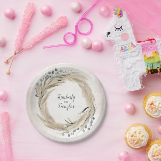 Pampas Grass and Greenery Wreath Wedding Pappteller (Party)